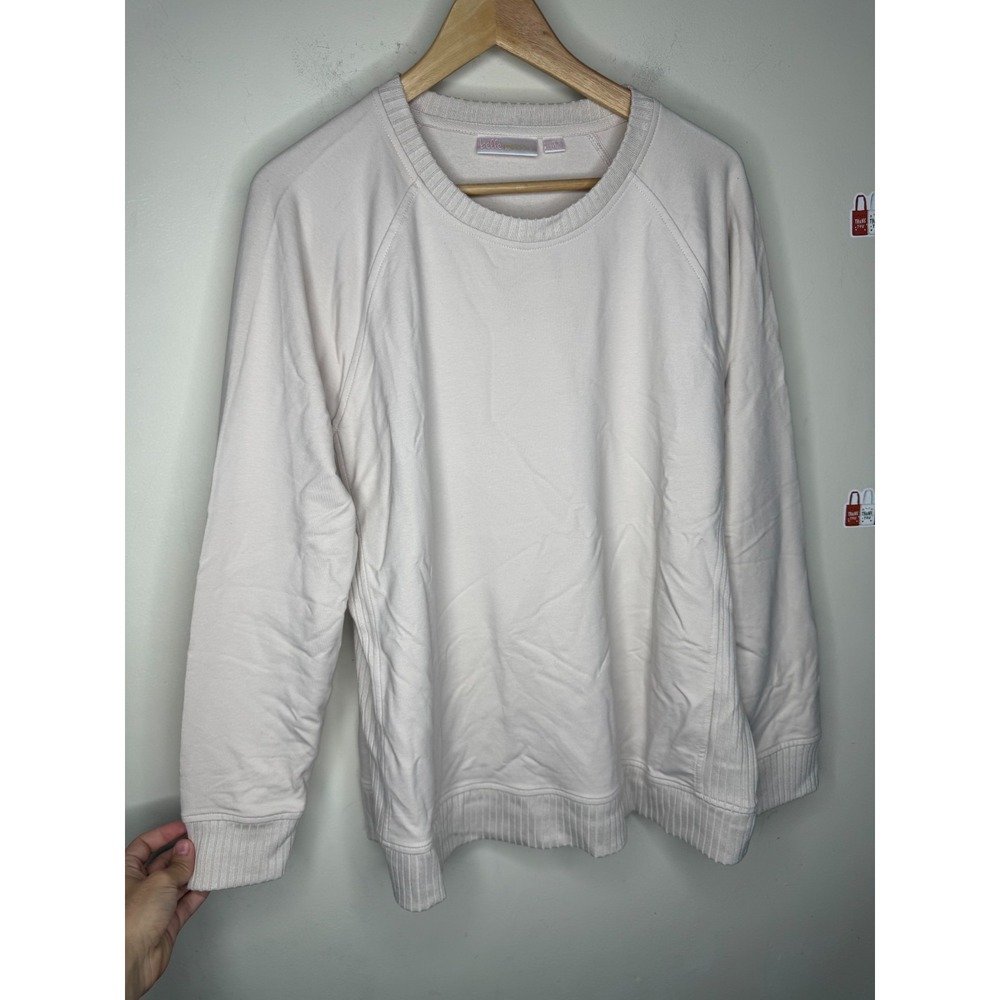 Belle by Kim Gravel French Terry Top with Wide Rib Trim. Crystal Taupe,sz L #16# - Picture 2 of 10